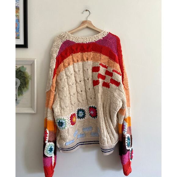 FREE PEOPLE Clear Skies Cardi Sweater in Cream Combo Size Large - Picture 4 of 9